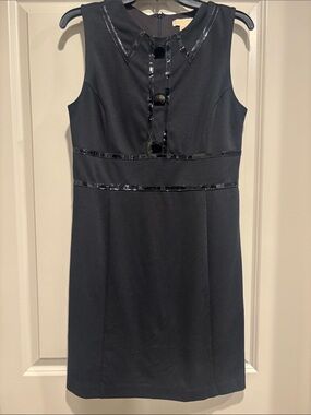 MICHAEL Michael Kors Black Sleeveless Shift Dress with Patent Trim, Size 8